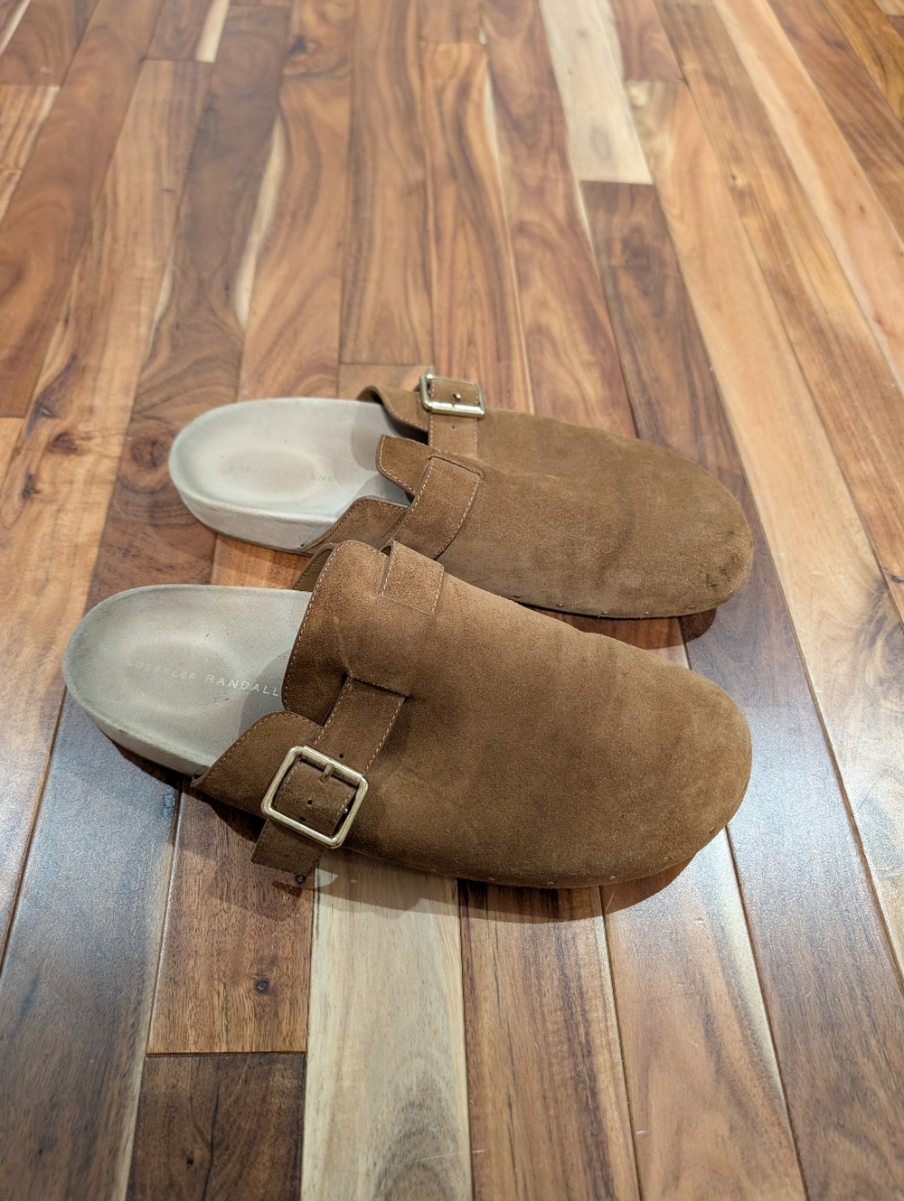 Loffler Randall Suede Slip-On Clogs in Brown with Buckle